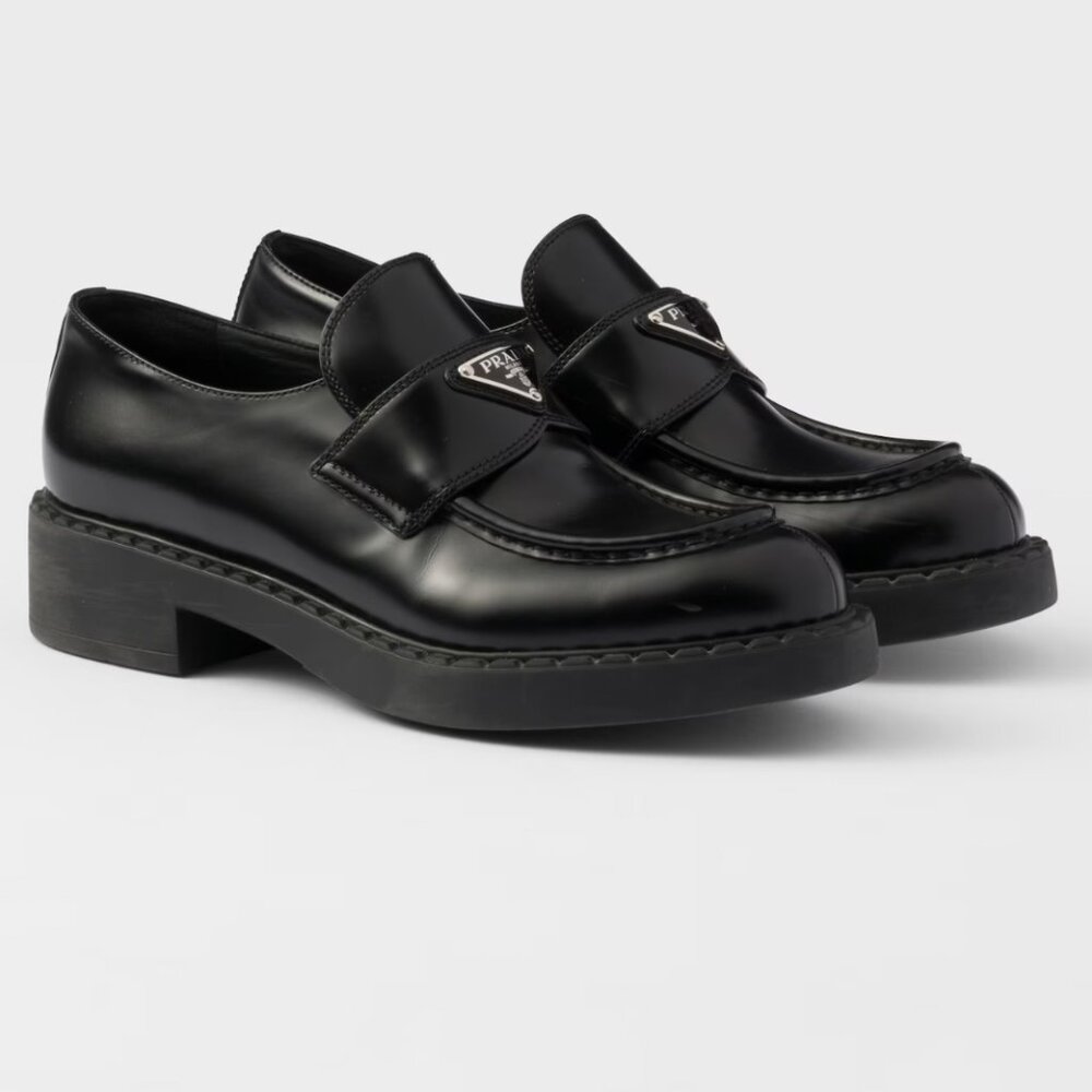 Prada Leather Triangle Logo Loafers
